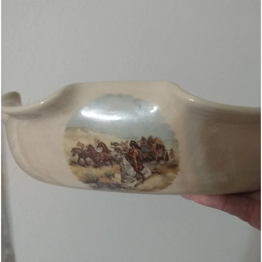 Old West Stagecoach Baking Dish Marshall TX Charles Russell VTG Yesteryears